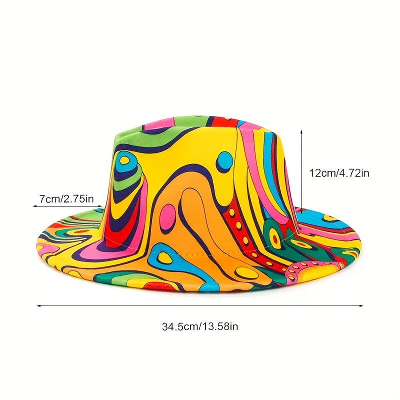 Hip Hop Graffiti Jazz Fedora Cap Colorful Print Sun Hat