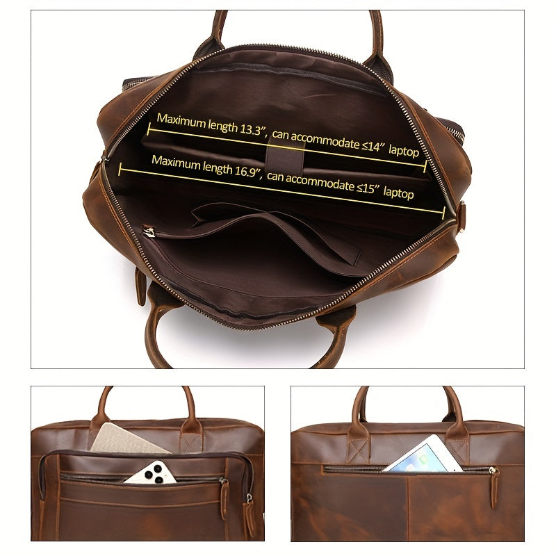 SCHLATUM Leather Briefcase Men Vintage Crazy Horse Business Bag