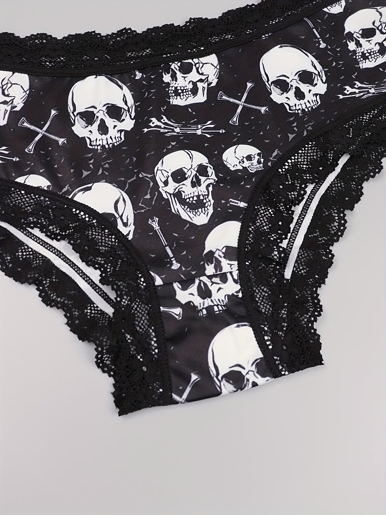 6pcs Lace Hipster Panties Skull & Floral Print Women's Lingerie