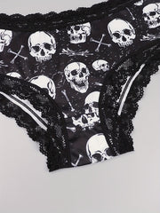 6pcs Lace Hipster Panties Skull & Floral Print Women's Lingerie