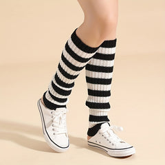 Striped Leg Warmers Gothic Punk Style Rib Knit Knee High Leg Warmers