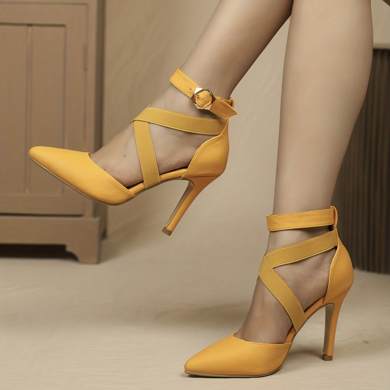 Solid Stiletto Heels Ankle Strap Pumps