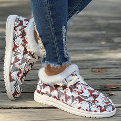 Women's Christmas Santa Print Snow Boots Winter Lace-up Flats Sneakers