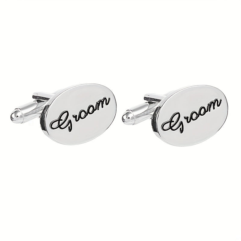 2pcs Men's Letter Pattern Groom Cufflinks Buttons