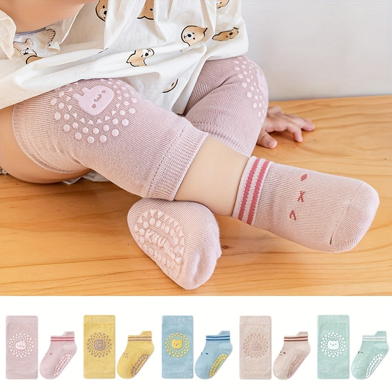 Baby Crawling Knee Pads & Anti-Slip Socks Set - Cartoon Animals Pattern
