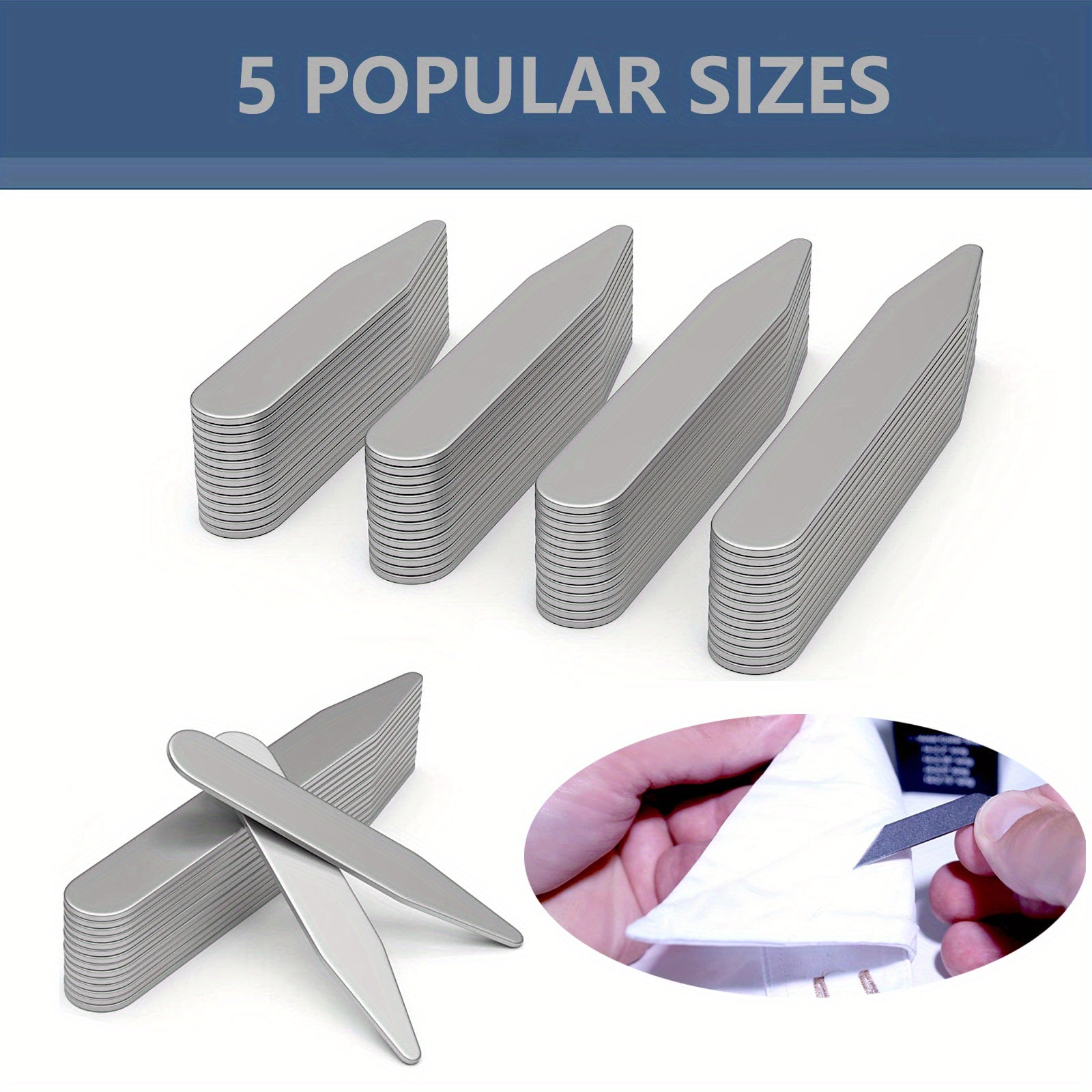 2pcs Metal Collar Stays Silver Brackets Formal Shirts 5 Sizes