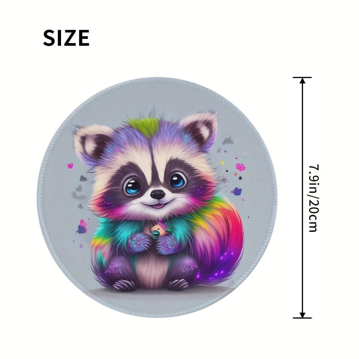 Rainbow Raccoon Mouse Pad Round Non Slip Rubber Base Mousepad