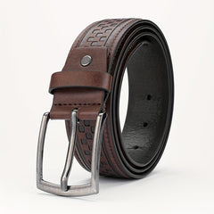Alloy Pin Buckle PU Striped Belt for Men