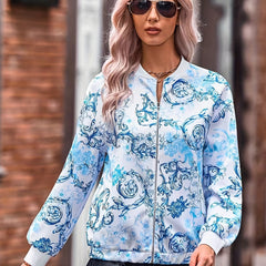 Floral Print Zip Up Jacket for Women