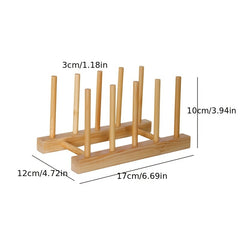 Bamboo Kitchen Organizer Plate Bowl Cup Pot Lid Cutting Board Drain Rack