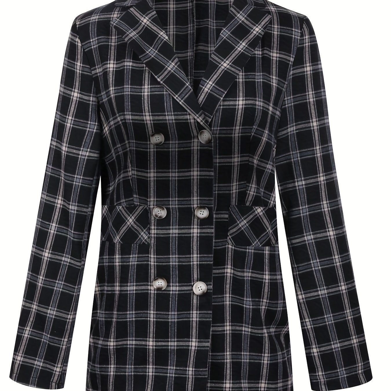 Plaid Double Breasted Lapel Neck Blazer Long Sleeve Casual Blazer