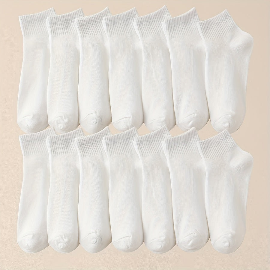 14 Pairs Comfy & Breathable Solid Socks, Women's Stockings & Hosiery