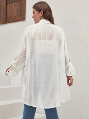 Stripe Print Long Sleeve Button Up Tunic Shirt