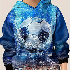 3D Dinosaur Football Print Hoodie For Kids Casual Hooded Long Sleeve Top