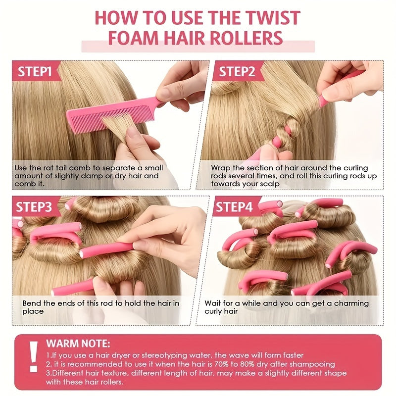 Hair Styling Tool Kit: 10 Foam Curling Rods + Rat Tail Comb