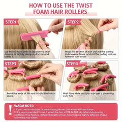 Hair Styling Tool Kit: 10 Foam Curling Rods + Rat Tail Comb