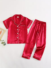 Kid's 2pcs Pajamas Short Sleeve Top & Pants Set Solid Loungewear PJ Set