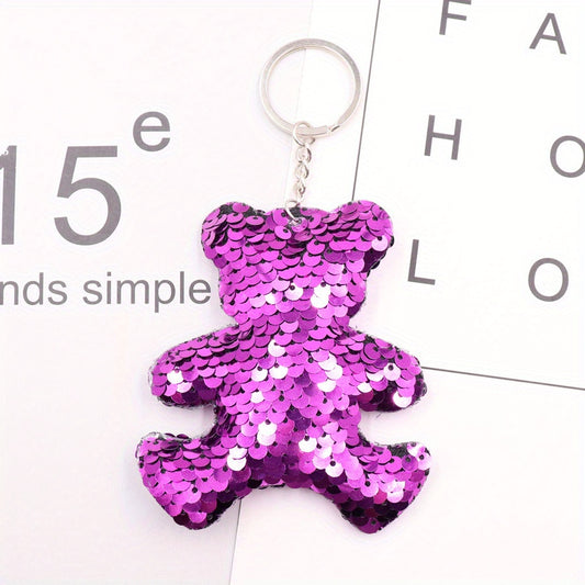 Sequins Bear Keychain Animal Key Ring Purse Handbag Car Charm Phone Pendant