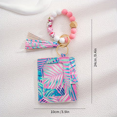 Silicone Beads Bracelet Flower Tassel Keychain For Girls