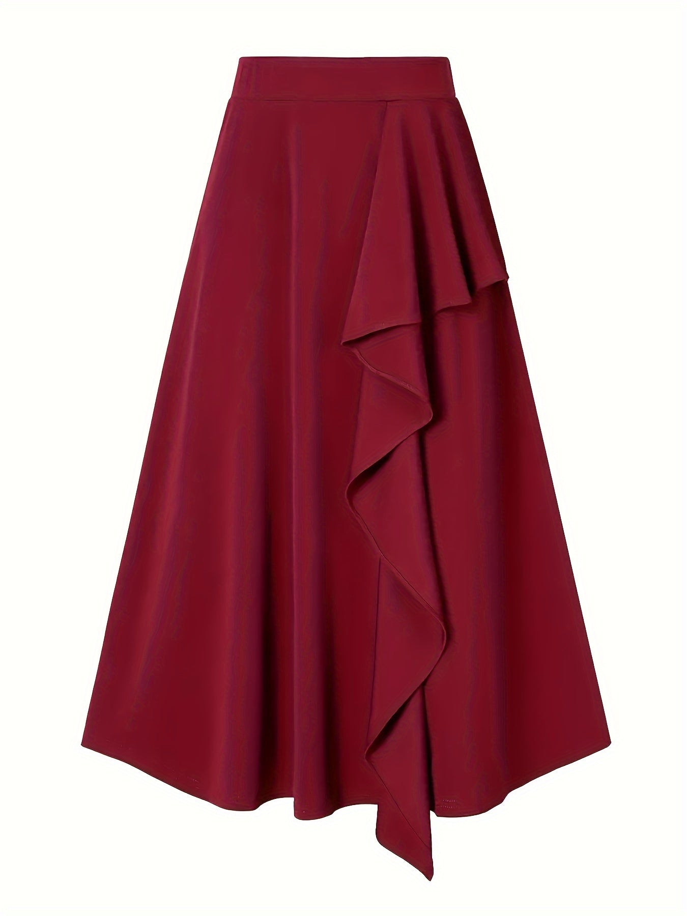 Solid Ruffle Trim Elastic Waist A line Skirt