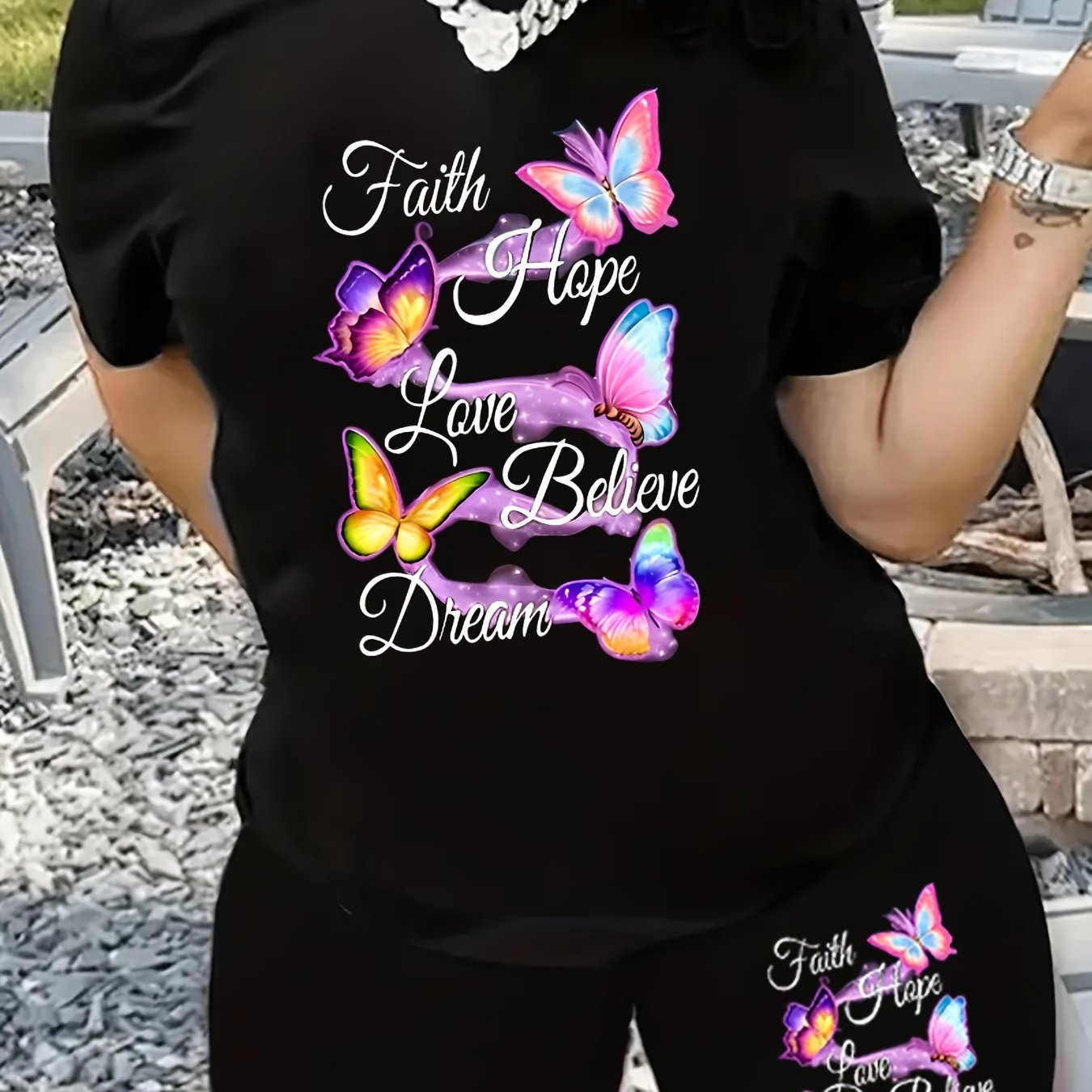 Tie Dye Glitter Lip Print Top & Shorts Set