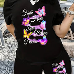 Tie Dye Glitter Lip Print Top & Shorts Set