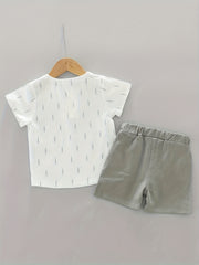 2pcs Baby Boys Trees Print Tops & Shorts Set