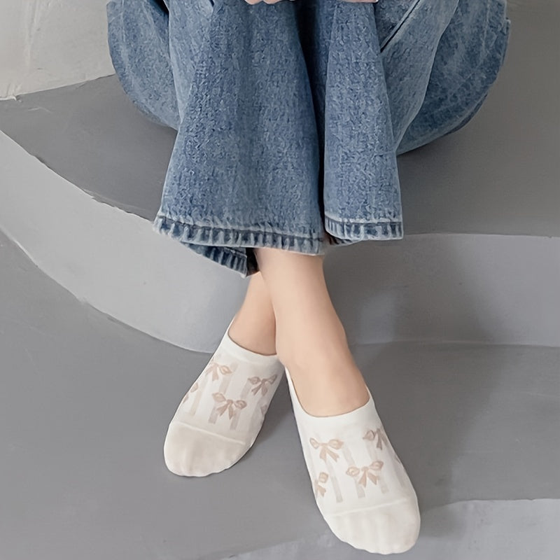 5 Pairs Floral Print Mesh Socks Ankle Stockings