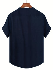 Men's Cotton Solid V Neck Shirt Short Sleeves for Summer