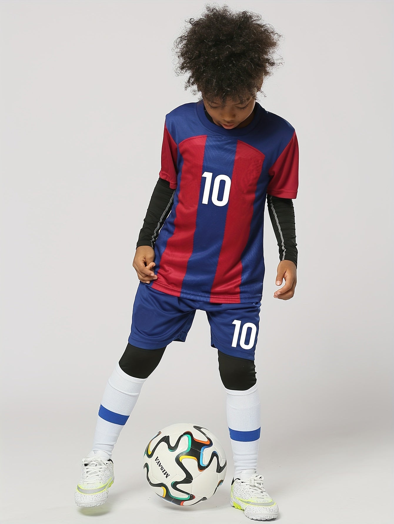 Kids Striped Soccer Jersey & Shorts Set, Quick Dry, Stretchy