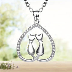 Girl's Love Moon Cat Pendant Necklace Minimalist Animal Jewelry