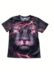 Kids' Lion & Lightning 3D Print T Shirt Short Sleeve Tee