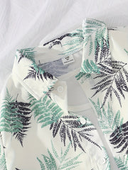 2pcs Hawaii Boys Leaf Graphic Print Short Sleeve T shirt&Shorts Set