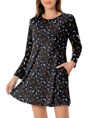 Bat Print Halloween Dress Long Sleeve Mini Dress Women's Clothing