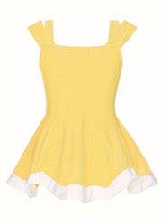 Girls 2pcs Swimsuit One Piece Tankini & Sequin Hairband Ruffle Dress