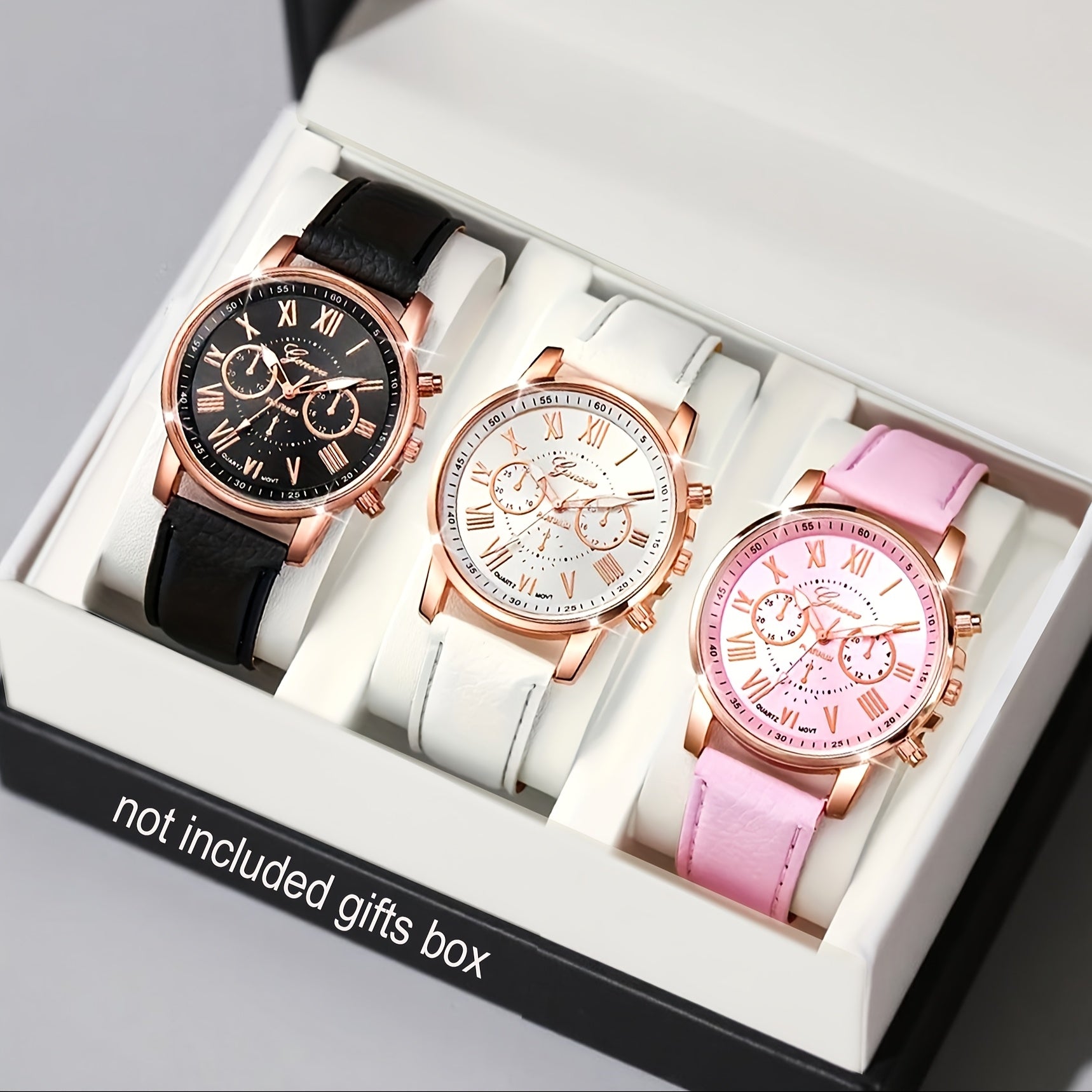 Stylish Watch Set 3pcs Roman Numeral Three Hand Watch Set