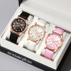 Stylish Watch Set 3pcs Roman Numeral Three Hand Watch Set