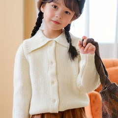 Girls Comfy Button Front Collar Long Sleeve Knit Outerwear Cardigan