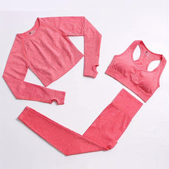 Women's Solid Yoga Sports Set Racer Back Sports Bra Crop Top and Leggings