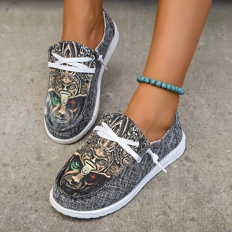 Women's Printed Canvas Shoes Casual Lace Up Outdoor Shoes Lightweight Low Top