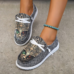 Women's Printed Canvas Shoes Casual Lace Up Outdoor Shoes Lightweight Low Top