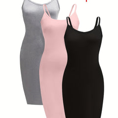 3 Pack Sexy Lounge Dress Set Women's Plus Solid Scoop Neck Medium Stre