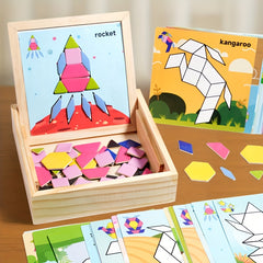 Wooden Jigsaw Puzzle Geometric Shape 3D Building Blocks Educational Toy