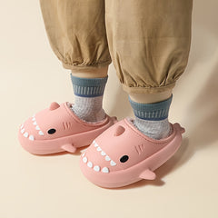 Girls' Cartoon Shark Fleece House Shoes - Non Slip Soft Bottom