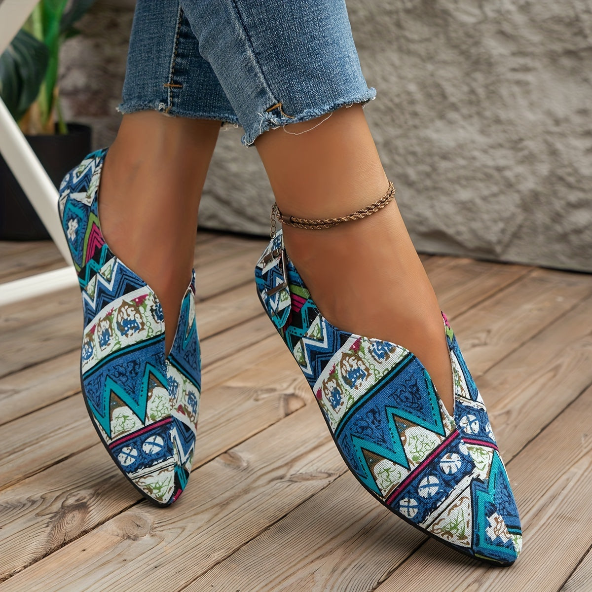 Women's Geometric Pattern Flat Shoes Slip On Casual Walking Shoes