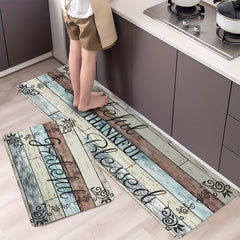 Vintage Print Kitchen Mat Wood Anti Slip Carpet