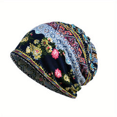 Bohemia Soft Flower Print Sleep Beanie Hat Pullover Hat Skating Ski Caps