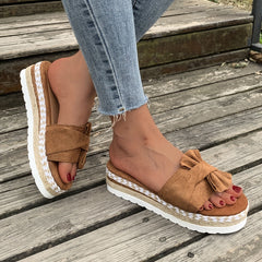 Women's Bowknot Espadrilles Slippers Open Toe Platform Anti skid Slides