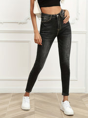 Solid Graphite High Rise Skinny Jeans High Stretch Slash Pocket