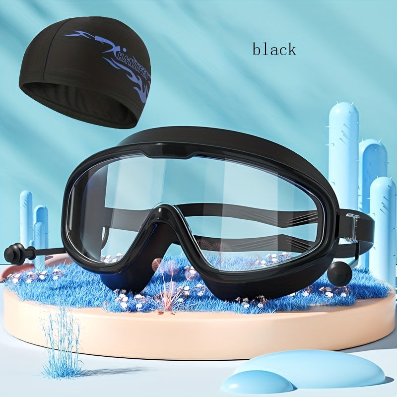 Professional Swimming Waterproof Silicone Goggles Anti Fog Uv with Cap